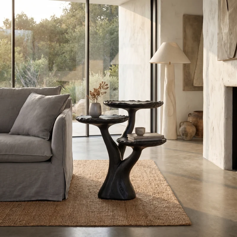 Spry Interior Organic Sculptural Side Table, Multi-Tier Solid Wood End Table & Accent Nightstand for Bedroom, SINLHABT251