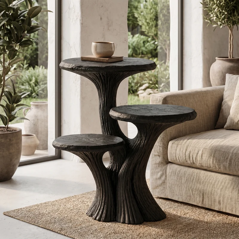 Spry Interior Contemporary Tiered Side Table, Sculptural Solid Wood End Table & Nightstand for Living Room, SINLHABT249