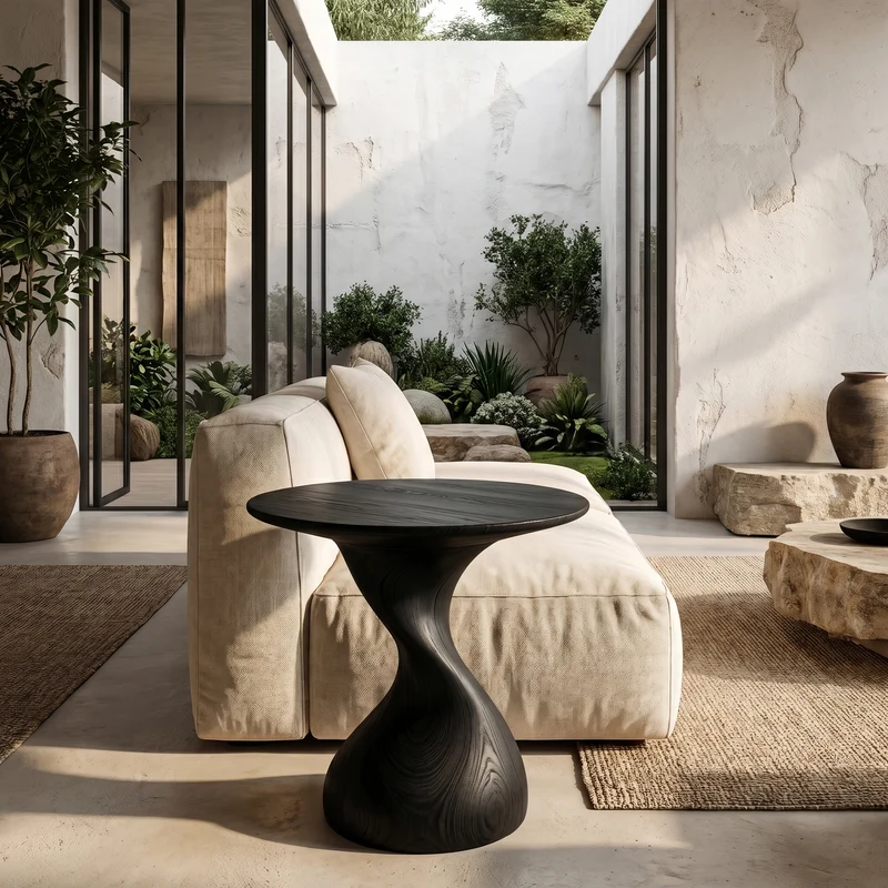 Spry Interior Organic Sculptural Side Table, Twisted Solid Wood Pedestal End Table & Bedside Nightstand, SINLHABT248