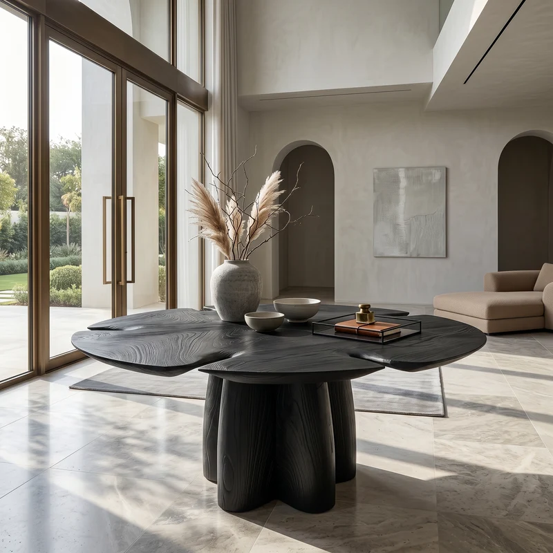 Spry Interior Modern Foyer Table, Sculptural Solid Wood Pedestal Entryway Console & Hallway Accent Table, SINLSAFT040