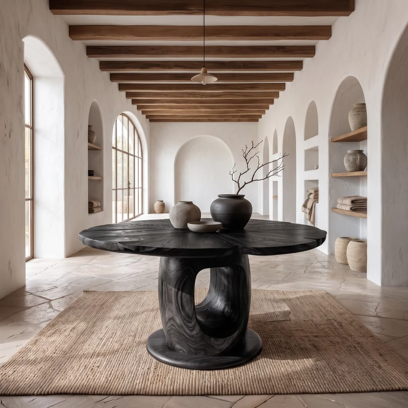 Spry Interior Organic Foyer Table, Sculptural Open Pedestal Solid Wood Entryway & Hallway Console Table, SINLSAFT038