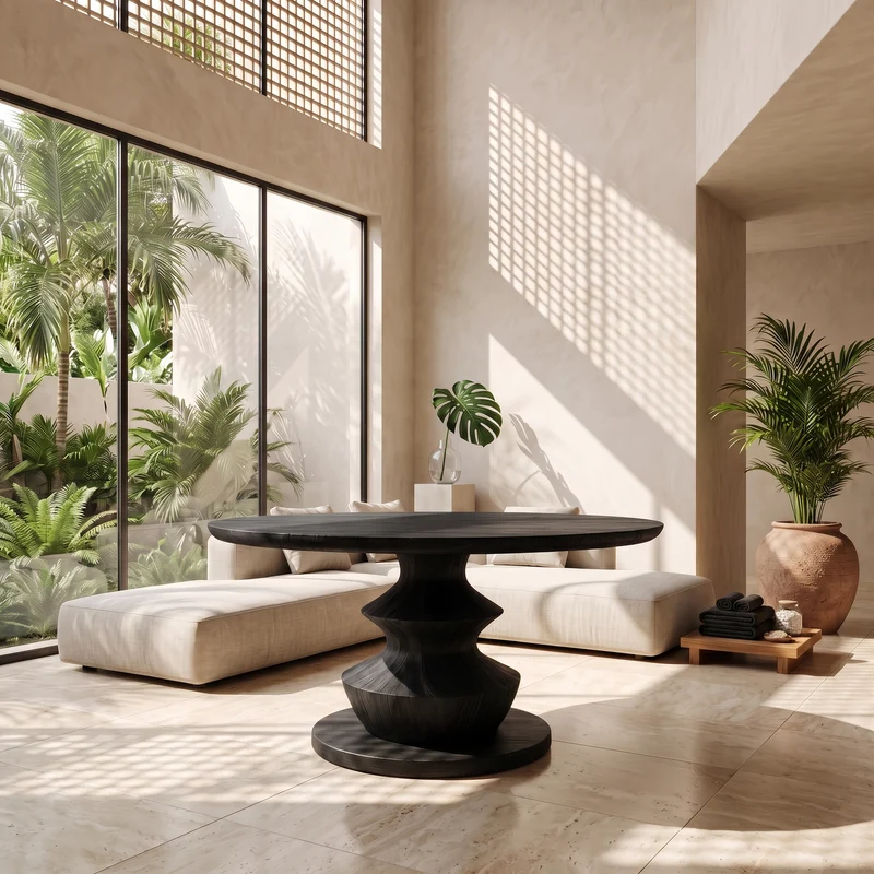Spry Interior Modern Foyer Table, Sculptural Solid Wood Pedestal Entryway Console & Hallway Accent Table, SINLSAFT034