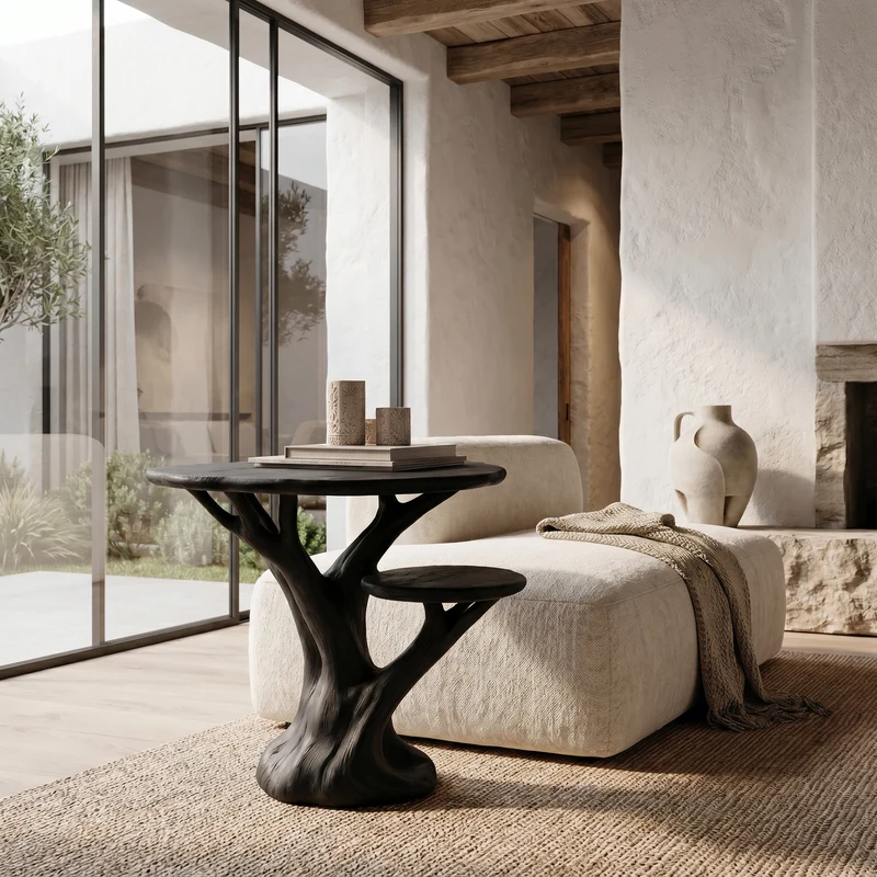 Spry Interior Organic Sculptural Side Table with Tree Base, Solid Wood End Table & Nightstand for Living Room, Bedroom - SINLHABT247