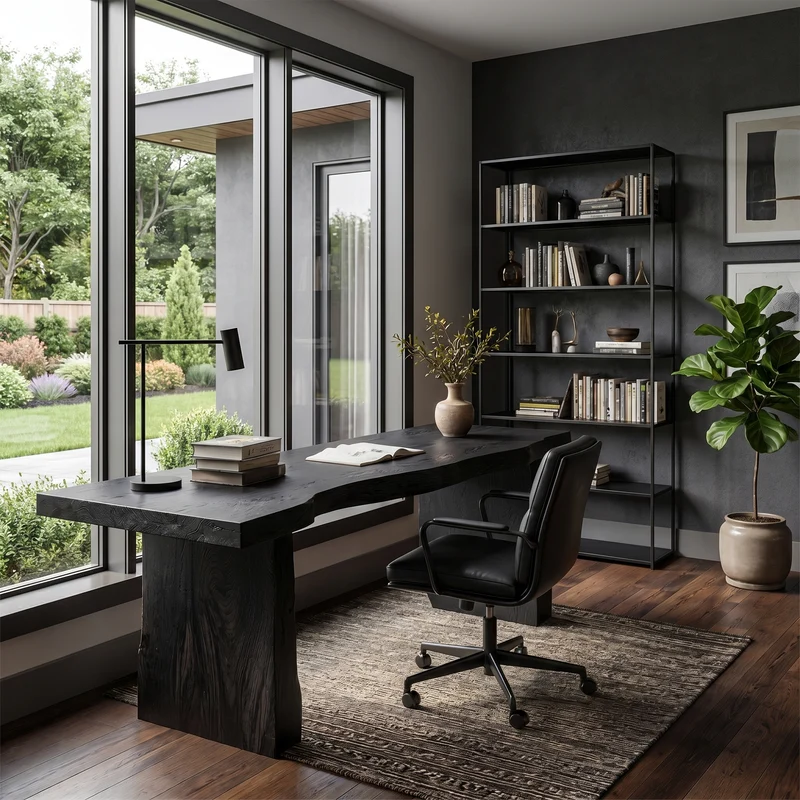 Rustic Desk With Live Edge Top And Sculptural Tree Stump Base For Home Office SINLKIDK116
