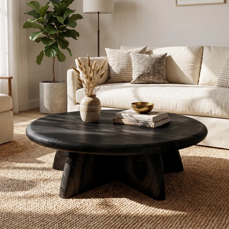Spry Interior Rustic Coffee Table with Solid Wood Tree Trunk Stump Base, Natural Log Center Table for Living Room - SINLKICF377