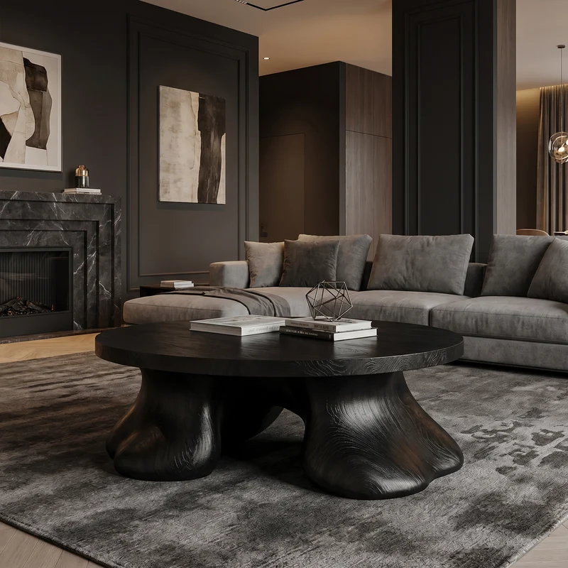 Spry Interior Sculptural Coffee Table with Organic Freeform Wooden Top, Artistic Live Edge Center Table for Living Room - SINLKICF376