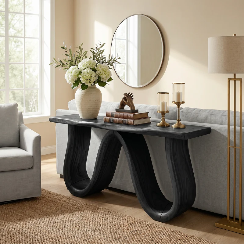 Spry Interior Organic Wood Hallway Table, Entryway Console Buffet Table & Dining Room Server Credenza, Solid Wood Design, SILDTTRCS053
