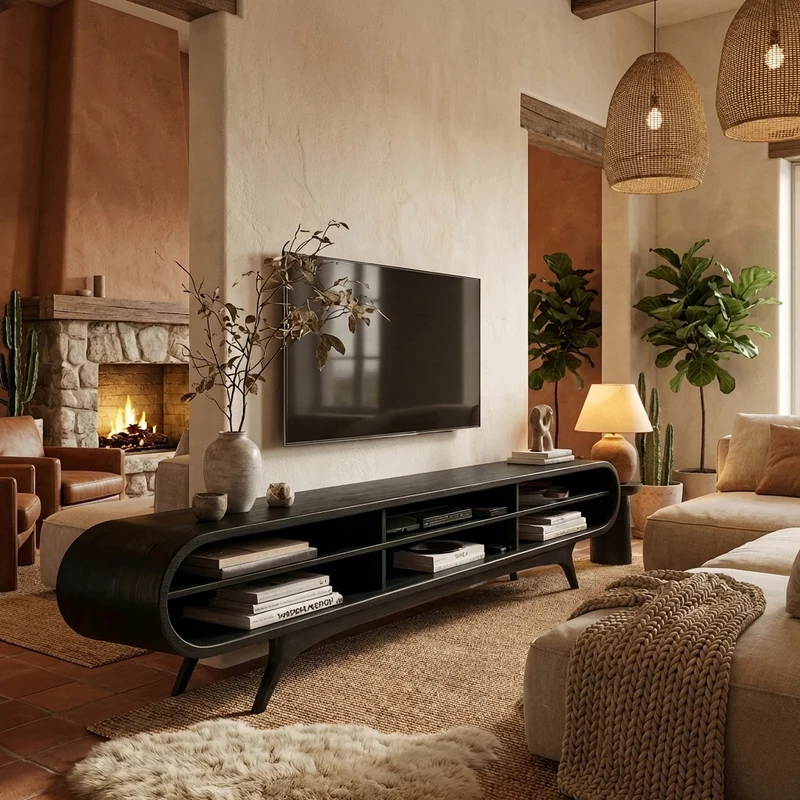 Spry Interior Scandinavian Natural Wood TV Cabinet, Handcrafted Mid-Century Modern Media Console & Entertainment Center Board, RTTHHNTVC094