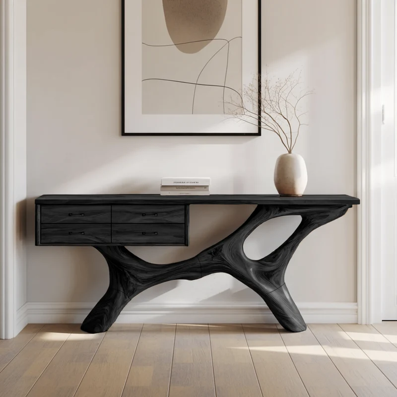 Spry Interior Rustic Live Edge Entryway Console Table, Handcrafted Solid Wood Foyer Accent Table & Bedroom Dressing Vanity, SILDTTNCS021