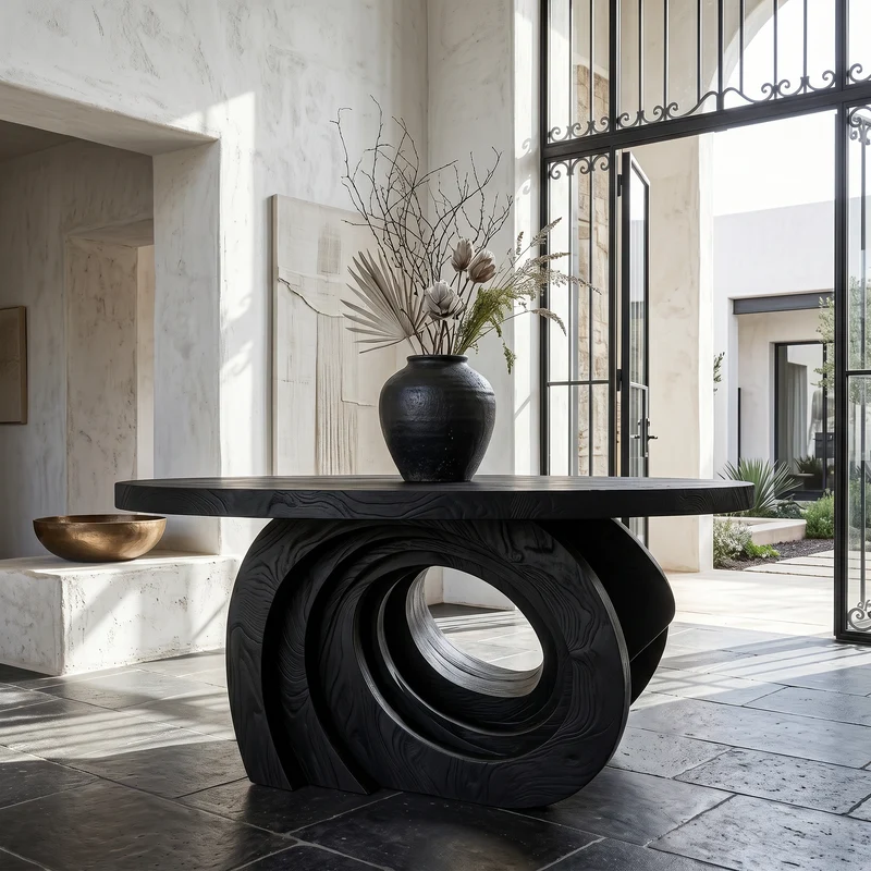Spry Interior Organic Foyer Table, Solid Wood Pedestal Entryway & Hallway Console Accent Table, SINLSAFT042