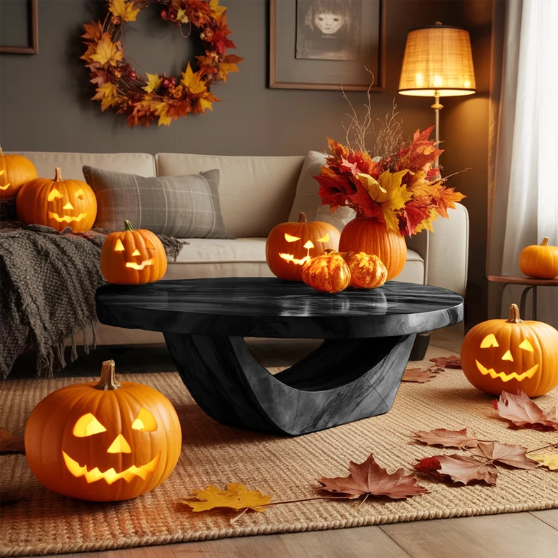 Spry Interior Modern Solid Wood Coffee Table, Ghostly Halloween Style Sculptural Live Edge Accent Table for Living Room, SILDTTNHCF029