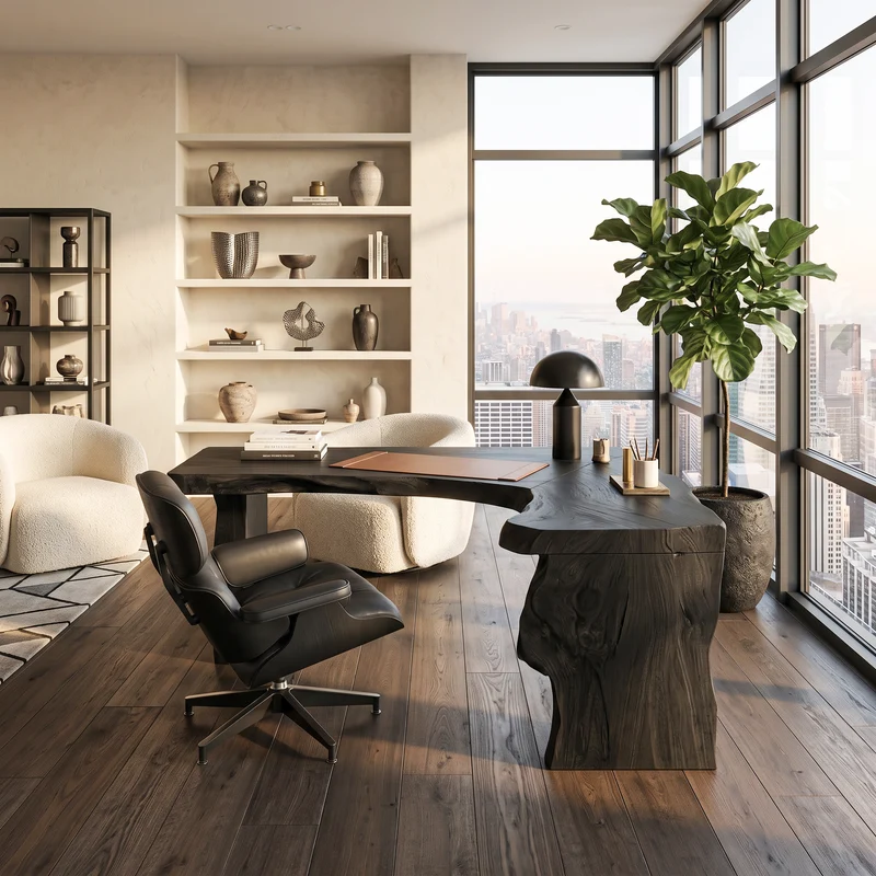 Spry Interior Rustic Live Edge L-Shaped Corner Desk, Handcrafted Solid Wood Executive Computer Table for Home Office, SITHTTDE046