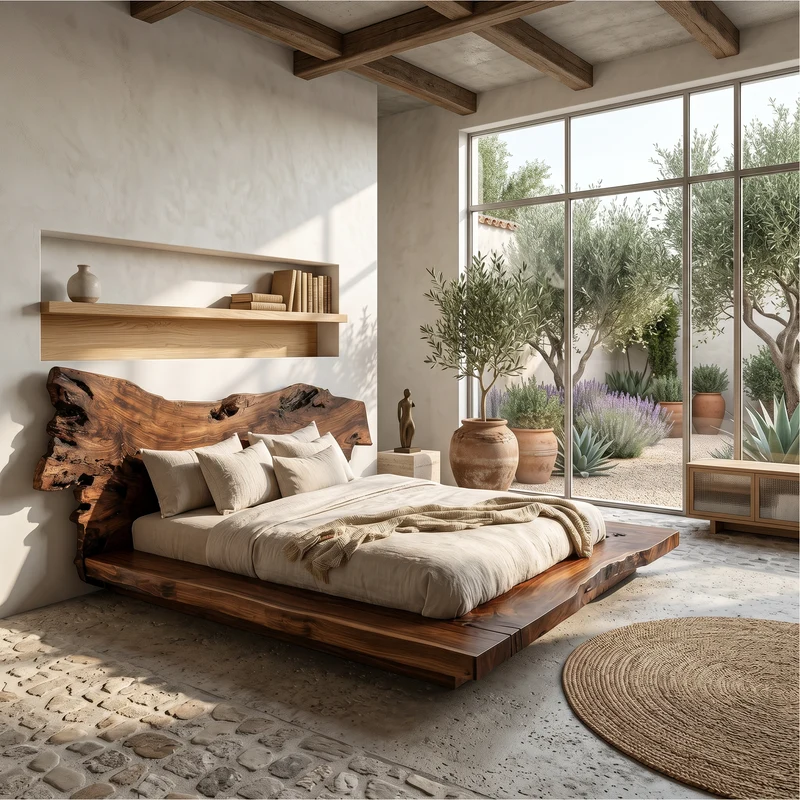 Spry Interior Contemporary Low Profile Bed Frame, Handcrafted Solid Wood Headboard Platform Bed, King Queen Bedroom Furniture Frame, SINLSAWB129