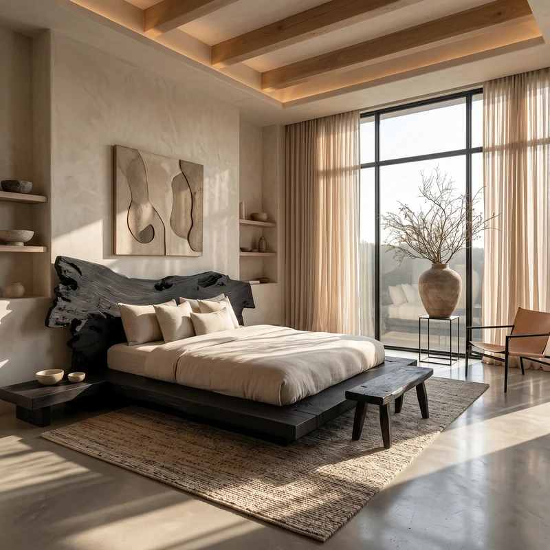 Spry Interior Contemporary Low Profile Bed Frame, Handcrafted Solid Wood Headboard Platform Bed, King Queen Bedroom Furniture Frame, SINLSAWB129