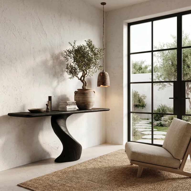 Spry Interior Modern Organic Console Table with Sculptural Twisted Solid Wood Base, Entryway Hallway Sofa Accent Table, SINLHACS605