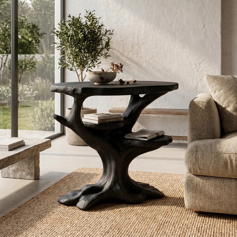 Spry Interior Organic Sculptural Side Table, Solid Wood Display End Table & Nightstand for Living Room and Bedroom, SINLHABT257