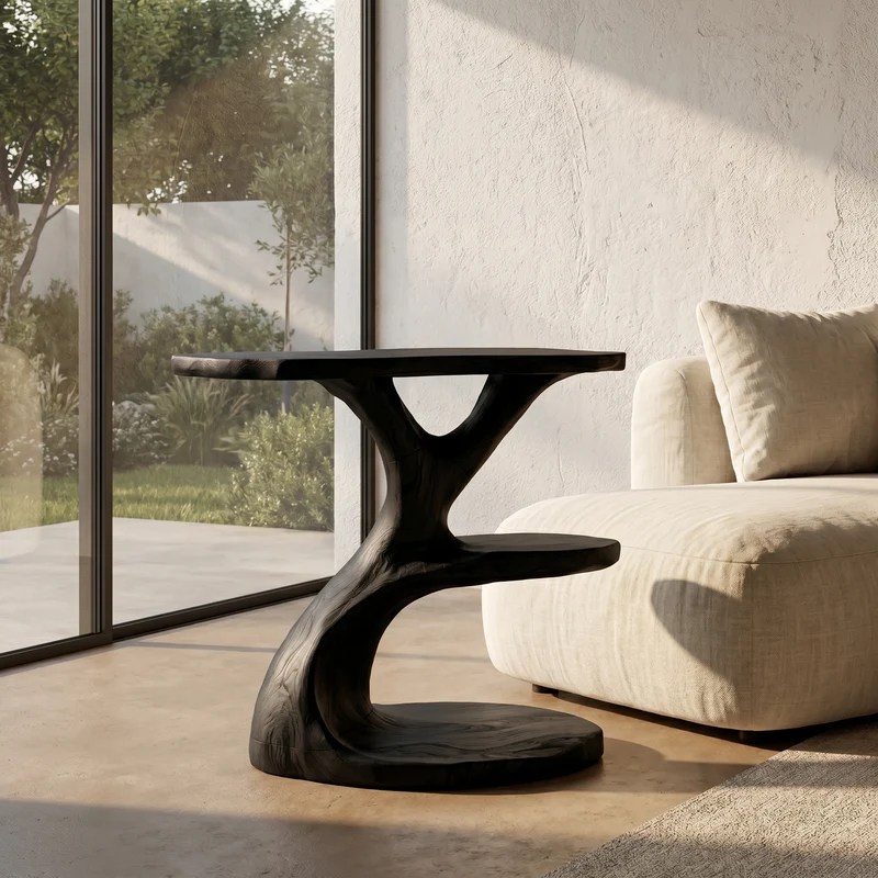 Spry Interior Modern Organic Side Table, Multi-Level Solid Wood End Table & Nightstand for Living Room & Bedroom, SINLHABT255