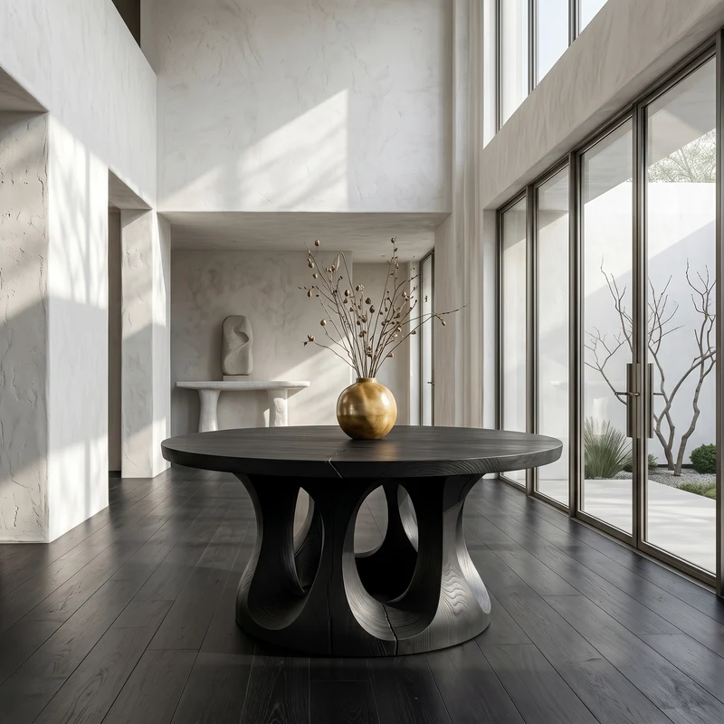 Spry Interior Organic Round Foyer Table, Sculptural Dual Ring Pedestal Entryway & Hallway Console Table, SINLSAFT045