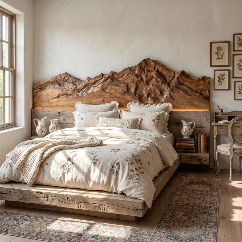 Rustic Mountain Wood Headboard For Farmhouse Bedroom Decor SILDTTRHB027