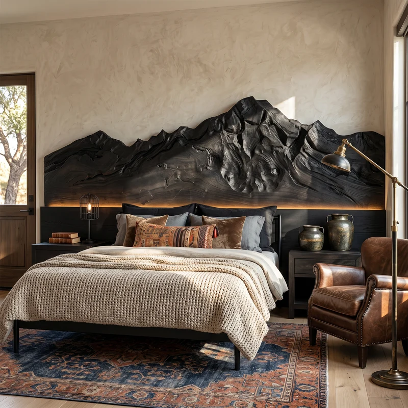 Rustic Mountain Wood Headboard For Farmhouse Bedroom Decor SILDTTRHB027