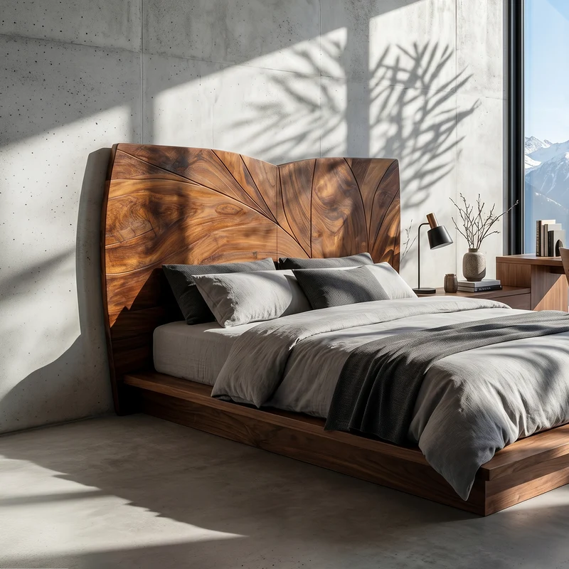 Spry Interior Geometric Walnut Wood Headboard, Handcrafted Modern Loft Mosaic Bed Headboard for King & Queen Beds, Wall Accent, SILDTTRHB025