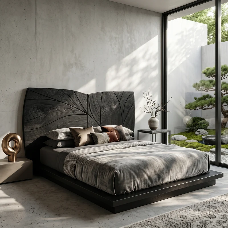 Spry Interior Geometric Walnut Wood Headboard, Handcrafted Modern Loft Mosaic Bed Headboard for King & Queen Beds, Wall Accent, SILDTTRHB025