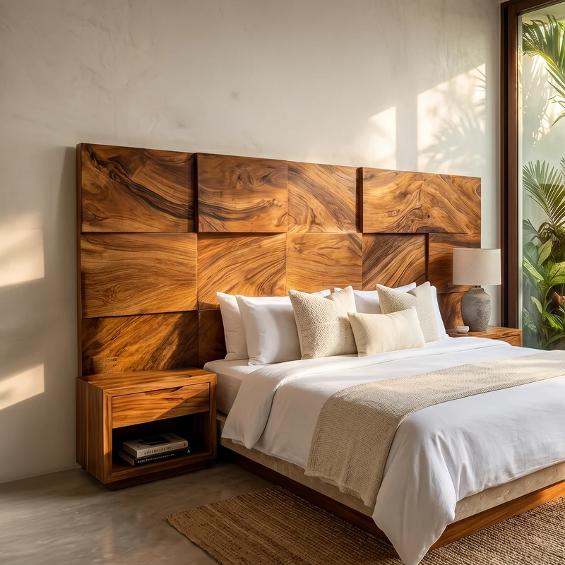 Spry Interior Modern Mosaic Reclaimed Wood Headboard, Handcrafted Geometric 3D Panel Bed Headboard for King/Queen Size Bed, SILDTTRHB021