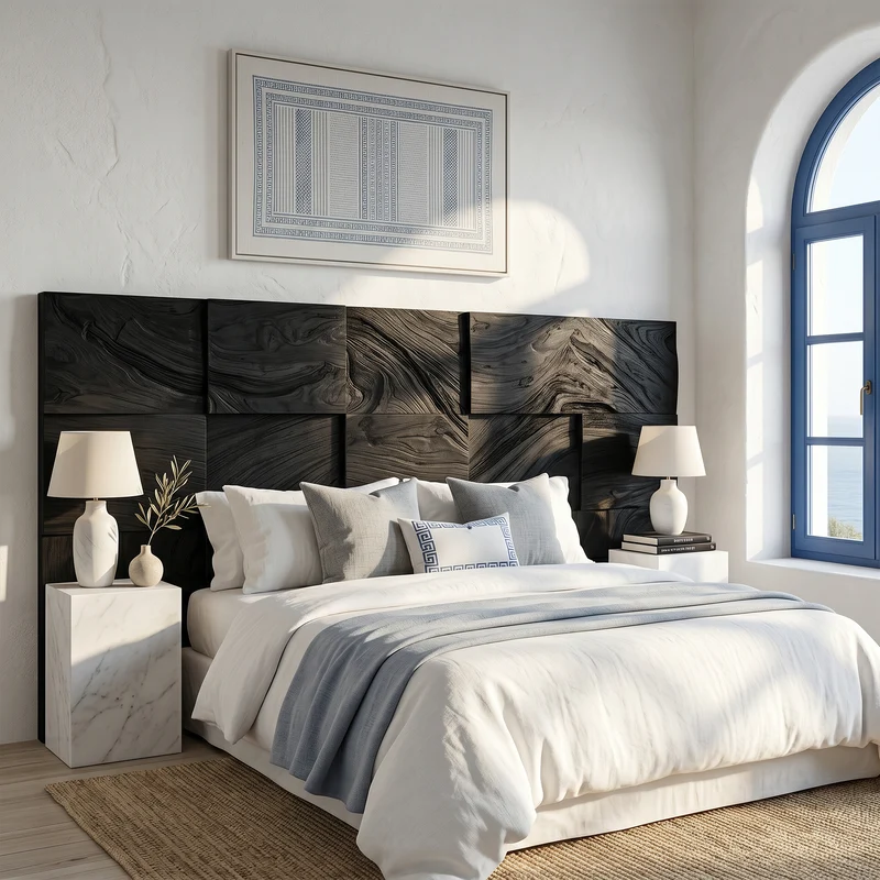 Spry Interior Modern Mosaic Reclaimed Wood Headboard, Handcrafted Geometric 3D Panel Bed Headboard for King/Queen Size Bed, SILDTTRHB021