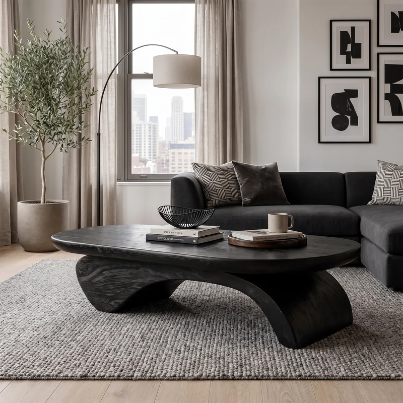 Spry Interior Rustic Live Edge Coffee Table with Artistic Curved Wood Pedestal Base, Natural Slab Center Table for Living Room - SINLKICF374