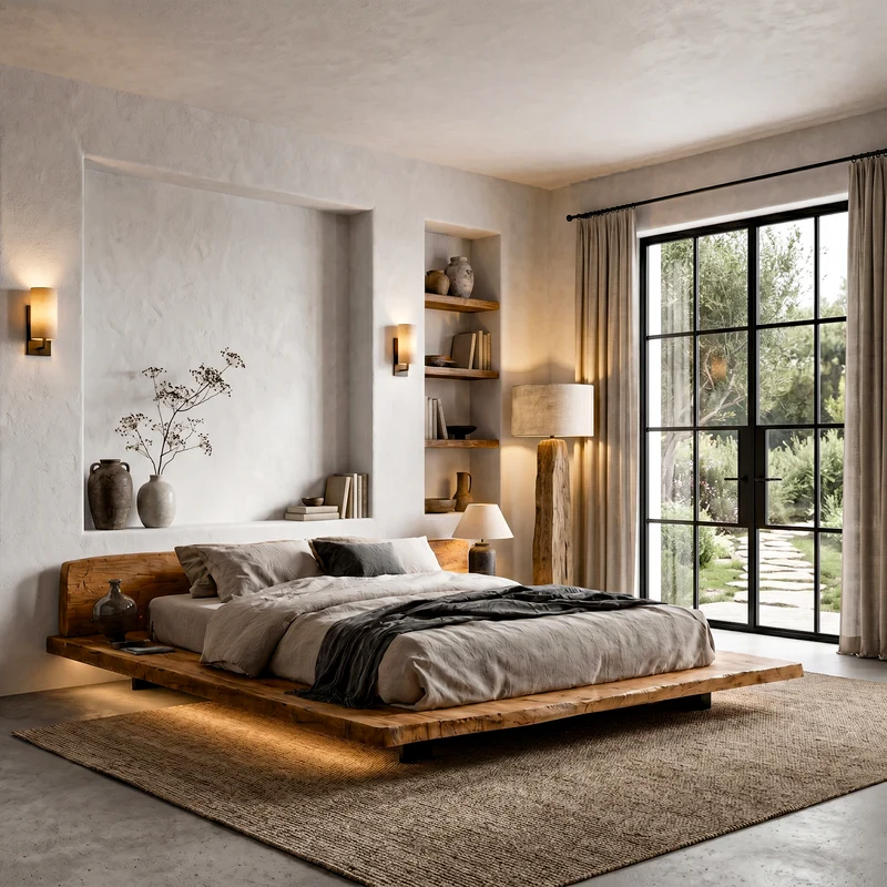 Spry Interior Modern Floating Platform Bed Frame with Upholstered Headboard, Solid Wood Luxury Bedroom Bed Frame - SINLHAWB123