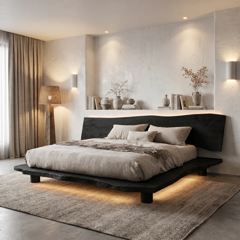 Rustic Bed Frame With Live Edge Headboard For Bedroom SINLHAWB122