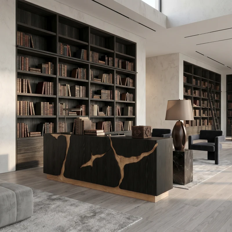 Spry Interior Organic Sideboard with Charred Wood Doors & Natural Live Edge Inlay, Shou Sugi Ban Buffet Credenza Console - SINLSASC529