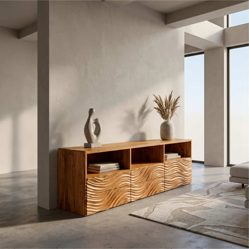 Sculptural Sideboard With Organic Relief Pattern For Living Room SINLSASC528