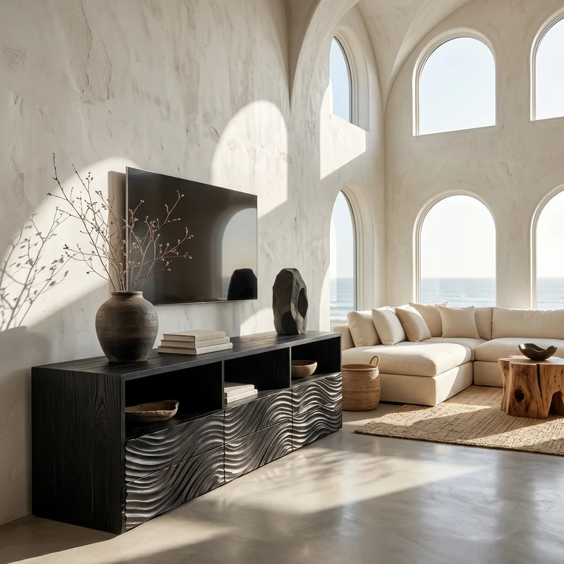 Sculptural Sideboard With Organic Relief Pattern For Living Room SINLSASC528