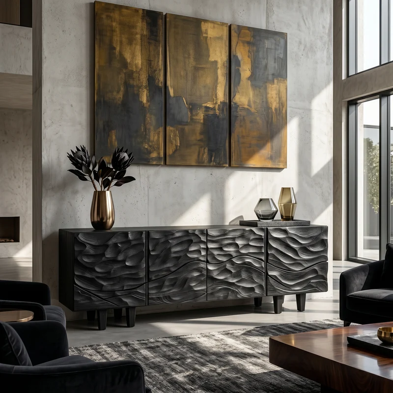 Spry Interior Sculptural Sideboard with Flowing Wood Grain Doors, Organic Modern Living Room Credenza Buffet Cabinet - SINLSASC520