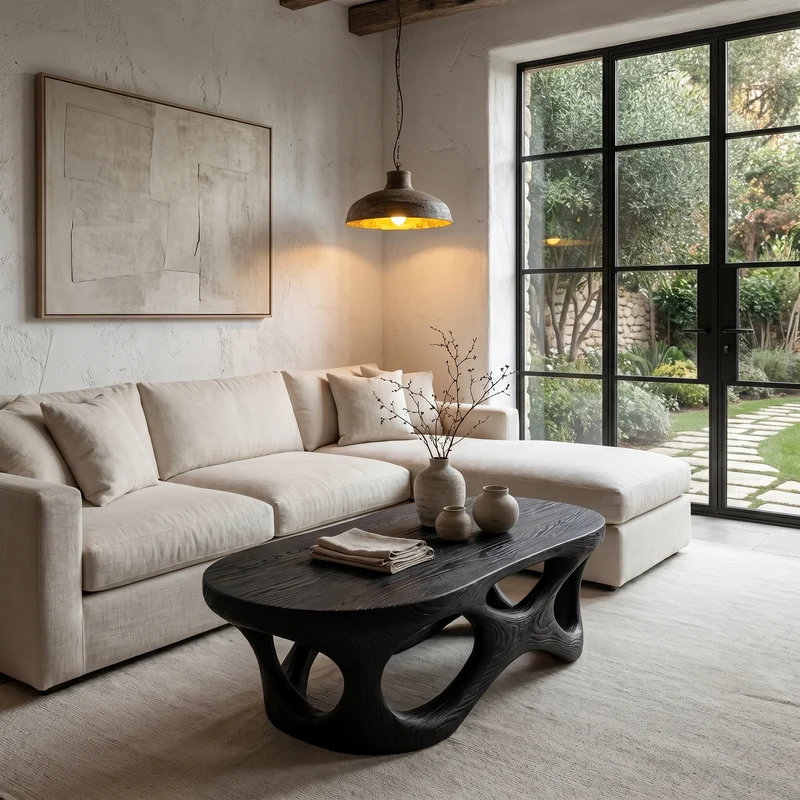 Spry Interior Sculptural Coffee Table with Interlocking Solid Wood Base, Modern Artistic Center Table for Living Room, SINLHACF370