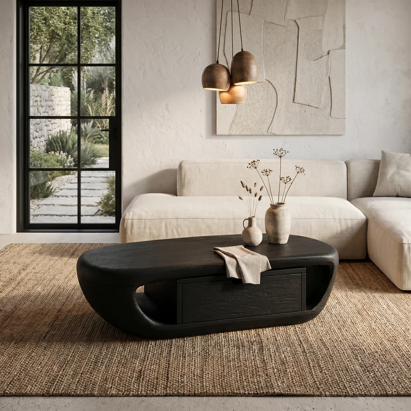 Spry Interior Modern Wood Coffee Table with Built-In Storage Shelf, Sleek Mid-Century Center Table for Living Room, SINLHACF369