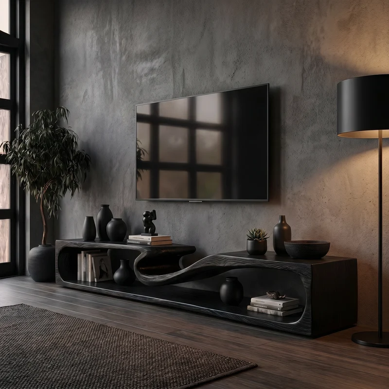 Spry Interior Minimalist TV Cabinet, Rounded Edge Solid Wood Frame with Open Storage Shelves, Modern Media Center TV Stand, SINLKITC034