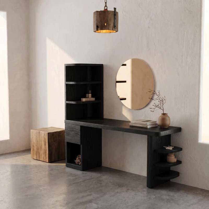 Spry Interior Contemporary Corner Makeup Vanity, Space-Saving Dressing Table with Vertical Storage Shelves for Bedroom Decor, SINLSABDT076