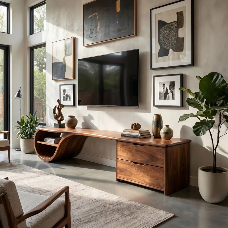 Spry Interior Scandinavian Organic Wood TV Console, Modern TV Stand and Entertainment Center Cabinet for Living Room, SILDTTNTVC130
