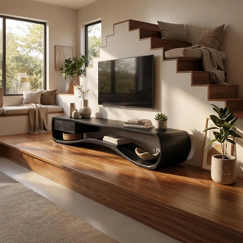 Spry Interior Minimalist Clean Line Wood TV Console, Compact Media Stand & Entertainment Center for Small Apartments, SILDTTNTVC123