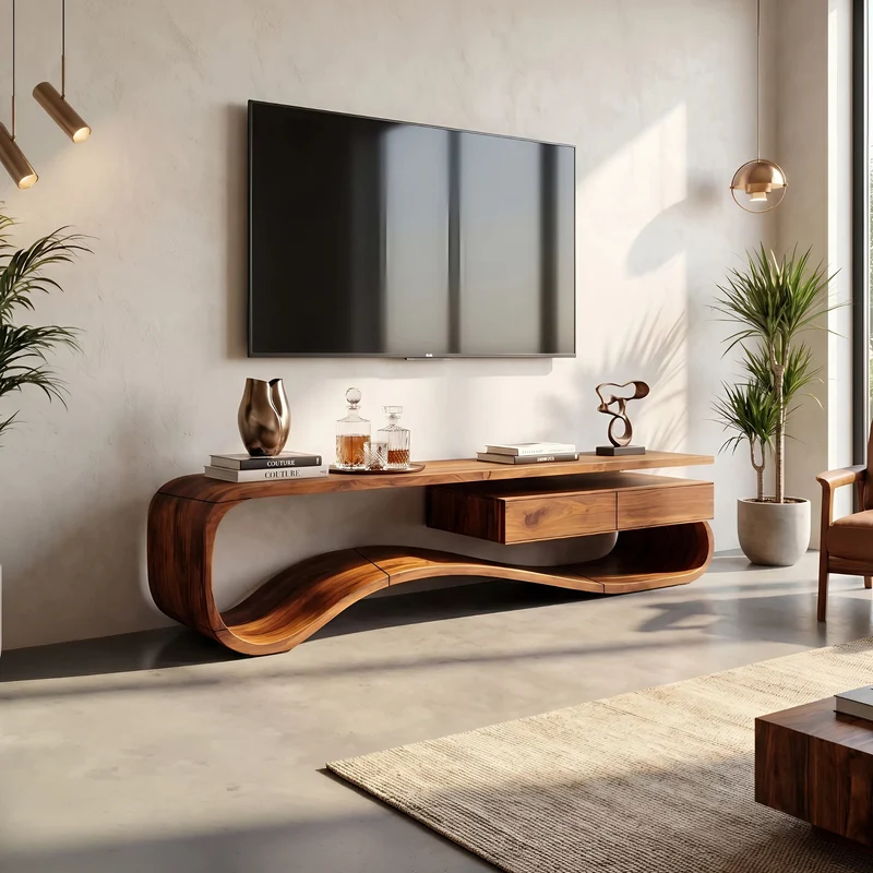 Spry Interior Contemporary Organic Wood TV Stand, Modern Media Console & Entertainment Center Cabinet for Lounge, SILDTTNTVC122