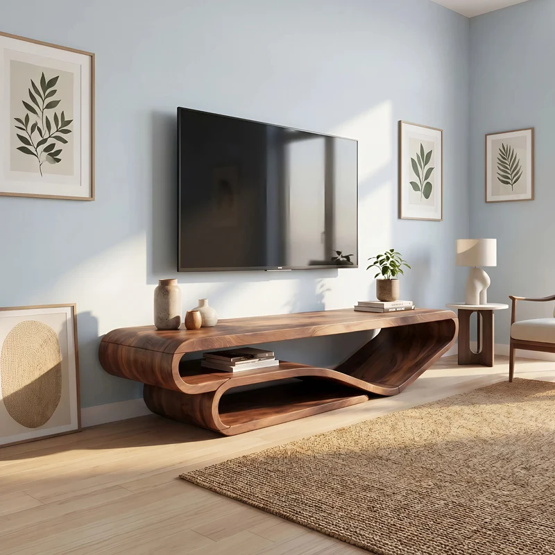 Spry Interior Scandinavian Sculpted Wood TV Console, Modern Floating Style Media Center Credenza for Living Room, SILDTTNTVC120