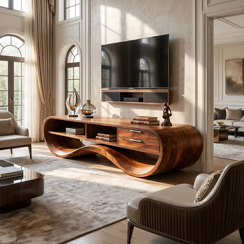 Spry Interior Modern Streamline Wood TV Cabinet, minimalist Media Console Credenza & Entertainment Center for Living Room, SILDTTNTVC116