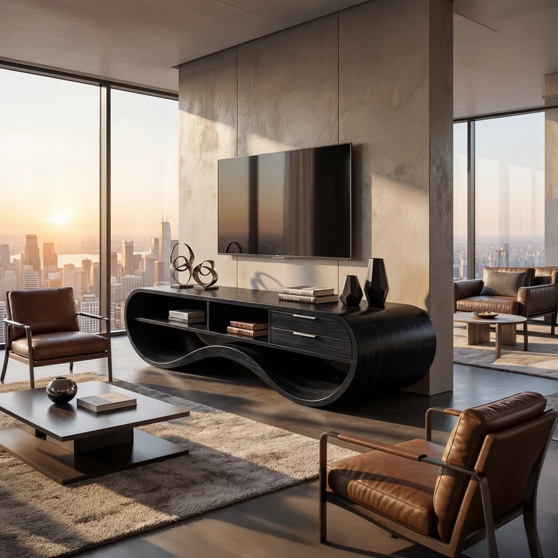 Spry Interior Modern Streamline Wood TV Cabinet, minimalist Media Console Credenza & Entertainment Center for Living Room, SILDTTNTVC116