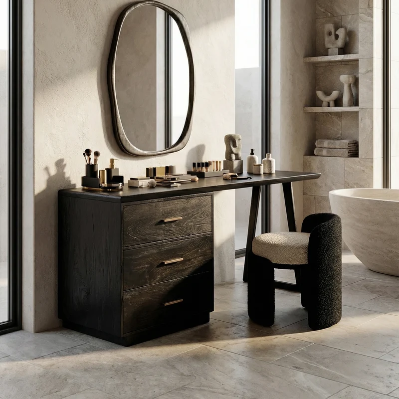 Spry Interior Modern Makeup Vanity Desk, Compact Wooden Dressing Table for Studio Apartment & Bedroom, SILDTTRMV014