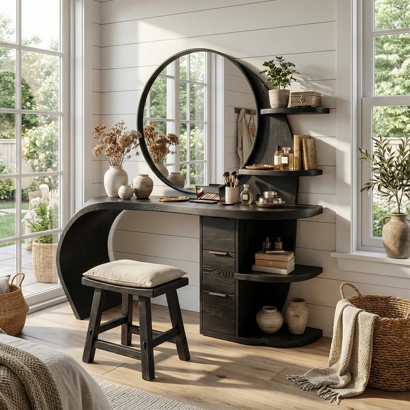 Spry Interior Classic Wood Dressing Table, Elegant Makeup Vanity Desk with Drawers for Bedroom, SILDTTRMV013