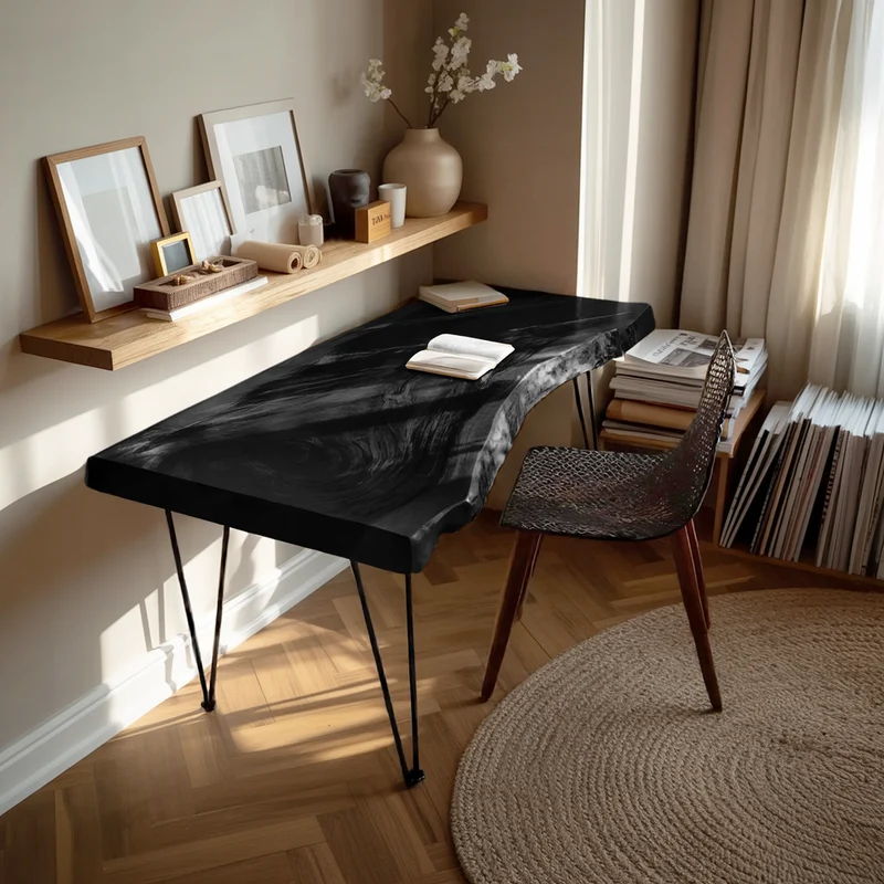 Spry Interior Handcrafted Live Edge Wood Desk, Solid Wood Computer Study Writing Table for Modern Living Room and Home Office, SILDTTNDE015