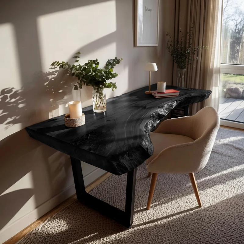 Spry Interior Mid Century Wooden Live Edge Desk, Handcrafted Solid Wood Writing Computer Table for Office and Living Room Decor, SILDTTNDE001