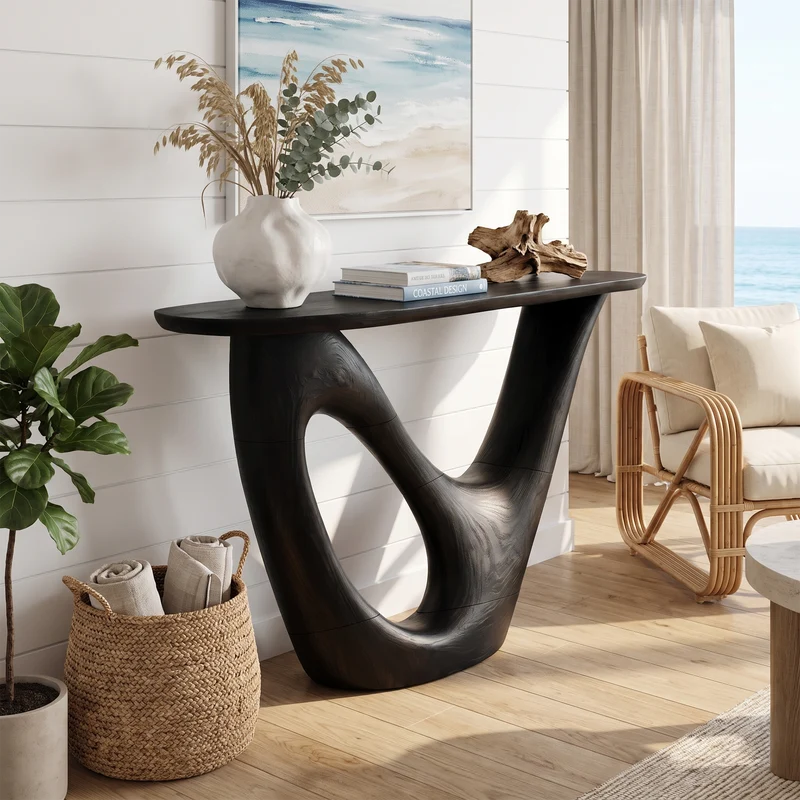Spry Interior Mid Century Live Edge Console Table, Sculptural Solid Wood Entryway Table for Modern Foyer & Living Room Accent, SILDTTNCS069